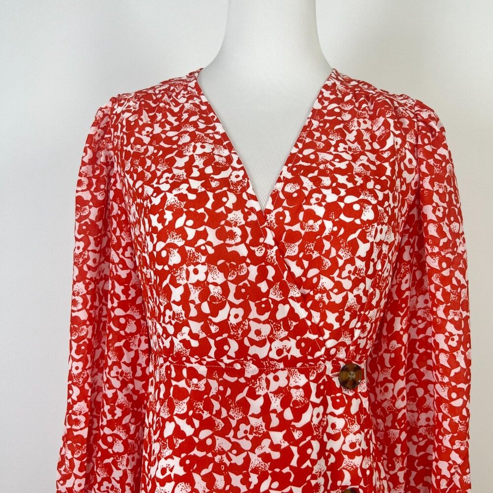 $325 NWT Ganni Floral Crepe Midi Dress Size 36 Orange - Picture 4 of 13